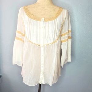 Free people top white sz 6 shirt blouse cotton button down